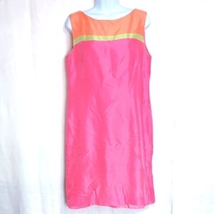80s Vintage Victoria Holley Silk Shift Dress Pink Orange Green Size 8